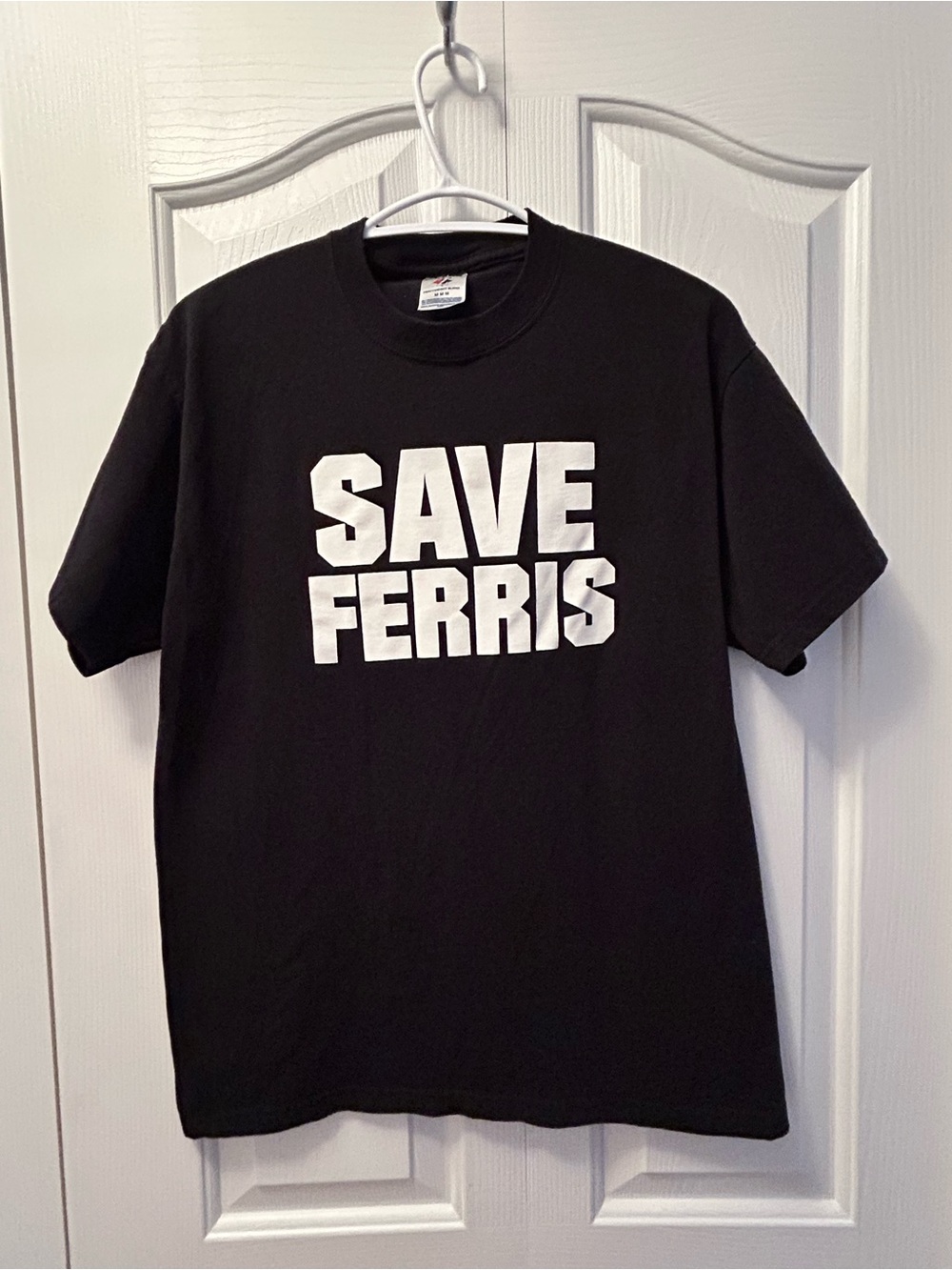 Black Tee with White "SAVE FERRIS" Graphic